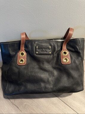 kate spade Black Leather Tote with Brown Handles and Gold Hardware